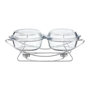 Vas termorezistent cu incalzitor 2x2L, suport argintiu, chafing dish, AMBITION Saule