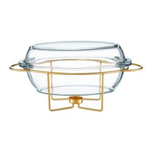Vas termorezistent cu incalzitor 4.5L, suport auriu, chafing dish, AMBITION Saule