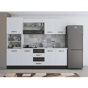 Bucatarie Alfa, PAL, 240 x 60 x 207 cm, alb-wenge