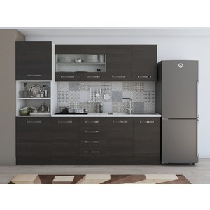 Bucatarie Alfa, PAL, 240 x 60 x 207 cm, wenge-alb