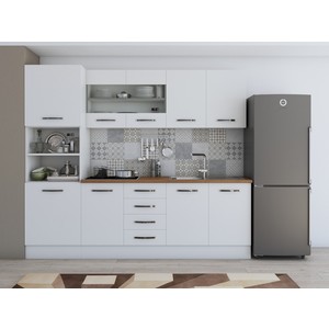 Bucatarie Alfa, PAL, 240 x 60 x 207 cm, alb-nuc