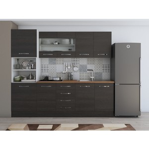 Bucatarie Alfa 240, soldat, cu vitrina, wenge, blat termic nuc