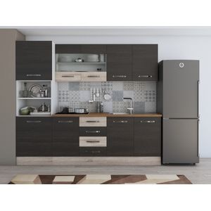 Bucatarie Alfa, PAL, 240 x 60 x 207 cm, wenge-sonoma