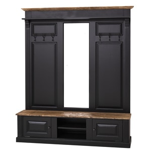 Cuier mare cu oglinda, 2 usi, spatiu deschis, culoare top maro P064, culoare corp negru P003, culoare cornisa maro P064, dublu color, 100% lemn masiv