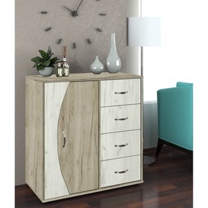 Comoda living STJ k002-k001, PAL, 88 x 45 x 91 cm, maro-alb