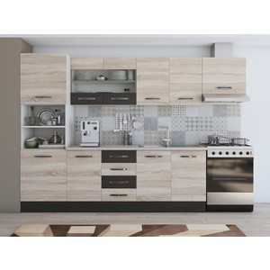 Bucatarie Alfa, PAL, 300 x 60 x 207 cm, sonoma-wenge