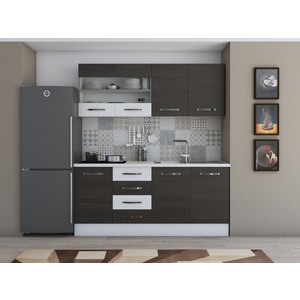 Bucatarie Alfa, PAL, 180 x 60 x 205 cm, wenge-alb