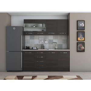 Bucatarie Alfa 180, cu vitrina, wenge, blat termic travertin