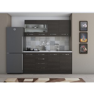 Bucatarie Alfa 180, cu vitrina, wenge, blat termic alb