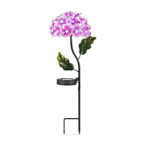 Lampa Solara LED tip Floare Hortensie Roz pentru Gradina, Metalica, Inaltime 62 cm