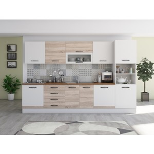 Bucatarie Alfa 320, sonoma/alb, blat termic nuc, corp pentru cuptor incorporabil
