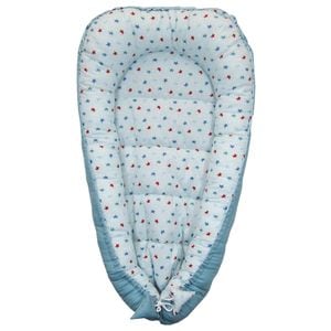 Cosulet bebe (Baby Nest) pentru dormit 90x50 cm, bumbac Oeko Tex, stelute bleu, Primii Pasi