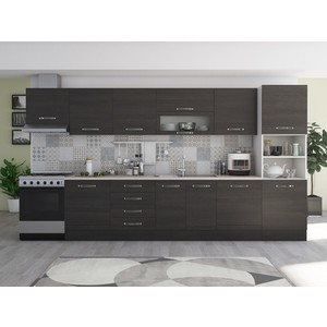 Bucatarie Alfa 380, wenge, blat termic travertin, corp hota, soldat