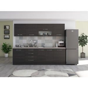 Bucatarie Alfa 260, cu vitrina, wenge, blat termic travertin