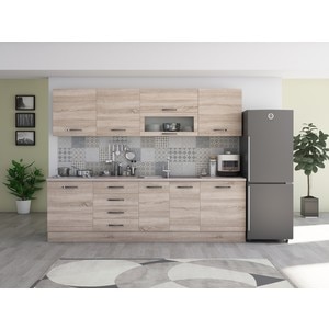 Bucatarie Alfa 260, cu vitrina, sonoma, blat termic travertin