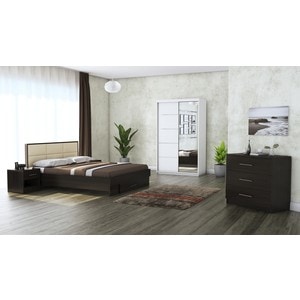 Mobila dormitor Solano, pat 160 x 200 cm, dulap 120 cm, comoda, 2 noptiere, wenge-alb
