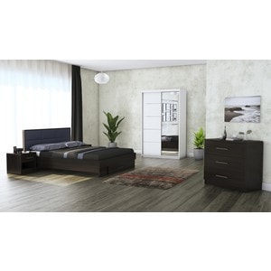 Mobila dormitor Solano, pat 140 x 200 cm, dulap 120 cm, comoda, 2 noptiere, wenge-alb