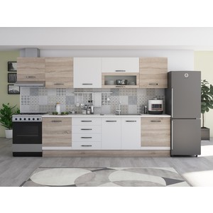 Bucatarie Alfa, PAL, 320 x 60 x 205 cm, blat termic alb, alb-sonoma