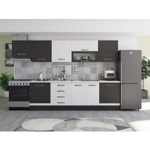 Bucatarie Alfa, PAL, 320 x 60 x 205 cm, blat termic alb, alb-wenge