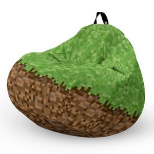 Fotoliu Updeco Puf Bean Bag tip para L, impermeabil, indoor/outdoor, sac interior, cu maner, 80 x 80 x 55 cm, Minecraft Iarba Pamant