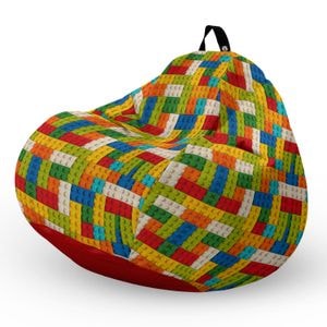 Fotoliu Updeco Puf Bean Bag tip Para XL, impermeabil, indoor/outdoor, sac interior, cu maner, 90 x 90 x 60 cm, lego tetris verde
