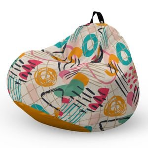 Fotoliu Updeco Puf Bean Bag tip Para XL, impermeabil, indoor/outdoor, sac interior, cu maner, 90 x 90 x 60 cm, Abstract Peony