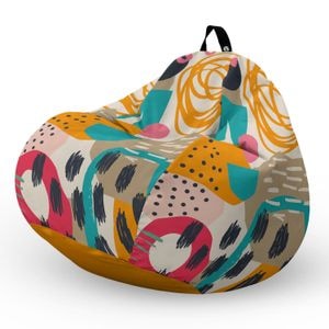 Fotoliu Updeco Puf Bean Bag tip Para XL, impermeabil, indoor/outdoor, sac interior, cu maner, 90 x 90 x 60 cm, Abstract Passionfruit