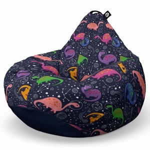 Fotoliu Updeco Puf Bean Bag tip para XL, impermeabil, indoor/outdoor, sac interior, cu maner, 100 x 85 x 65 cm, Dinozauri In Spatiu