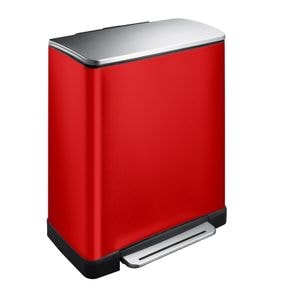 Cos de gunoi EKO, E-Cube, cu pedala, 2 compartimente 28/18 L, 926846R, silentios, functie sortare deseuri, corp din otel inoxidabil, rezistent la amprente, rosu