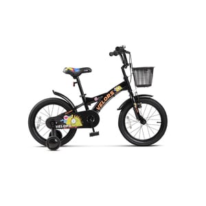 Bicicleta pentru copii 4-6 ani Kids BMX Rider JSX1601, roti 16", frane V-Brake fata, tambur spate, cauciucuri late tip MTB, roti ajutatoare, negru cu portocaliu