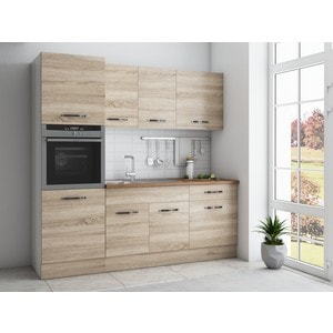 Bucatarie Sofia 200 cm, sonoma, blat termic nuc, corp cuptor incorporabil