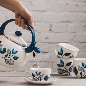 Set servire ceai sau cafea, 12 piese, 6 persoane, portelan, AMBITION Blue Flower