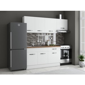 Bucatarie Sofia 200 cm, alb, blat termic nuc, corp hota