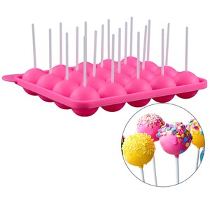 Forma silicon 20 acadele/bomboane pe bat, Quasar & Co., 20 betisoare, 23 x 18.5 x 4 cm, roz