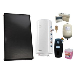 Pachet sistem solar presurizat, Panou solar plan Fornello 2.0 m SPFP, Boiler cu 2 serpentine Fornello Optima GCV7/4S 120 l, grup pompare, controller, vas expansiune, antigel, aerisitor 1/2