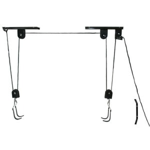 Suport bicicleta, scripete, fixare tavan, carlige duble, material otel, maxim 20 kg, negru