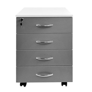 Rollbox Office 4 Sertare, Inchidere Centralizata In Fata, Pal Alb/Gri, 470X510X650 Mm