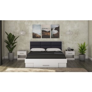 Mobila dormitor Solano, pat 160 x 200 cm, 2 noptiere, alb-negru