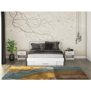 Mobila dormitor Beta, pat 140 x 200 cm, saltea, 2 noptiere, alb