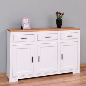 Comoda living Pure, lemn masiv, 140 x 35 x 90 cm, alb-maro