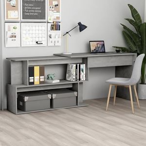 Birou de colt, gri beton, 200 x 50 x 76 cm, PAL, sol-801102