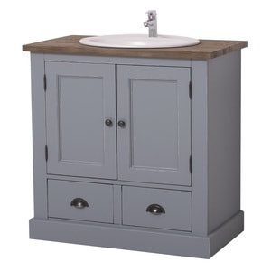 Dulap baie pentru lavoar - lavoarul este inclus in pret, culoare top maro inchis P066, culoare corp albastru inchis antichizat P042A, dublu color, 100% lemn masiv