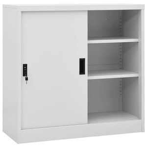 Dulap de birou cu usa glisanta, gri deschis, 90x40x90 cm, otel