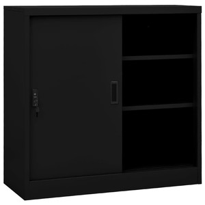 Dulap de birou cu usa glisanta, negru, 90x40x90 cm, otel