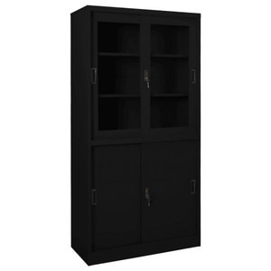 Dulap de birou cu usa glisanta, negru, 90x40x180 cm, otel