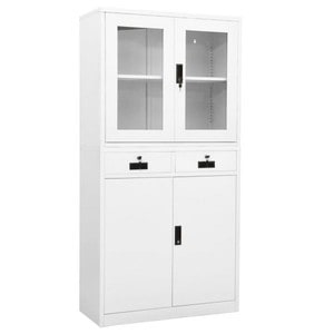 Dulap de birou, alb, 90x40x180 cm, otel/sticla securizata