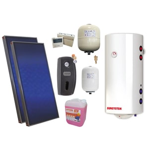 Pachet solar premium, presurizat, 2x panou plan Sunsystem P SL FP 2.0, Boiler cu 2 serpentine Sunsystem BB NL2 150 PRL 2S, controller, vas expansiune solar, vas expansiune sanitar, grup pompare Fornello, aerisitor, antigel