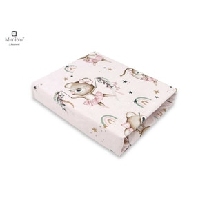 Cearceaf cu elastic MimiNu pentru patut 140X70 cm, Din bumbac certificat Oeko Tex Standard 100, Design, Little Ballerina Pink