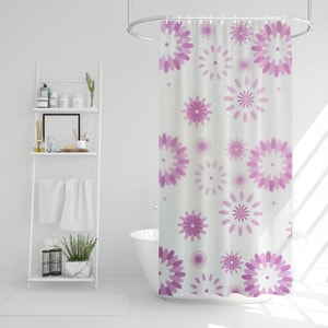 Perdea de dus model cu flori mov, 180 x 180 cm