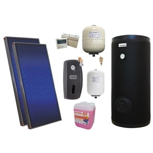 Pachet solar premium, presurizat, 2x panou plan Sunsystem P SL FP 2.0, Boiler cu 2 serpentine Fornello SOL 200 LT 2S, controller, vas expansiune solar, vas expansiune sanitar, grup pompare Fornello, aerisitor 1/2, antigel